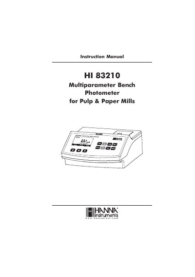 Hanna Instruments HI 83210 Multiparameter Bench Photometer Instruction Manual - cover page