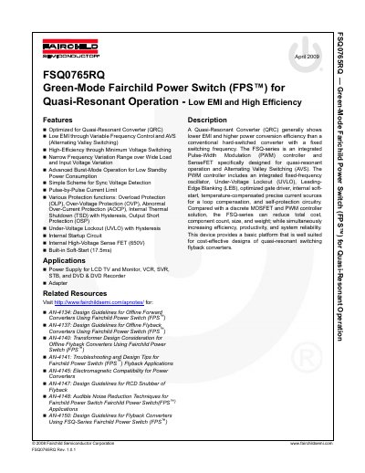 Fairchild FSQ0765RQ Power Switch Datasheet - cover page