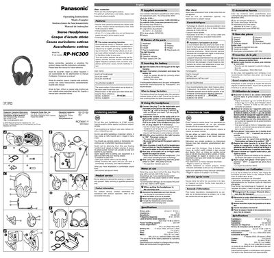 Panasonic RP-HC300 Stereo Headphones Operating Instructions - cover page