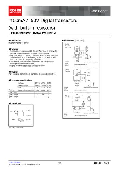 ROHM DTA114WE Datasheet - cover page