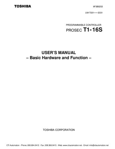 Toshiba PROSEC T1-16S User Manual - cover page