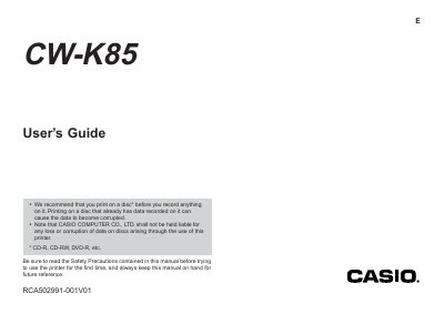 Casio CW-K85 Printer User's Guide - cover page
