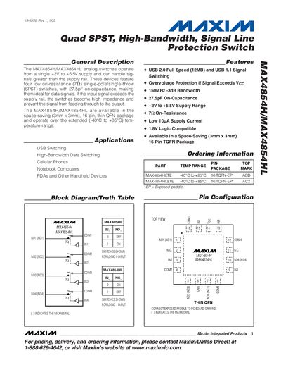 Maxim MAX4854H/MAX4854HL Datasheet
