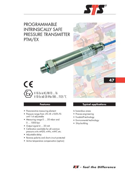 STS PTM/EX Programmable Intrinsically Safe Pressure Transmitter Datasheet - cover page