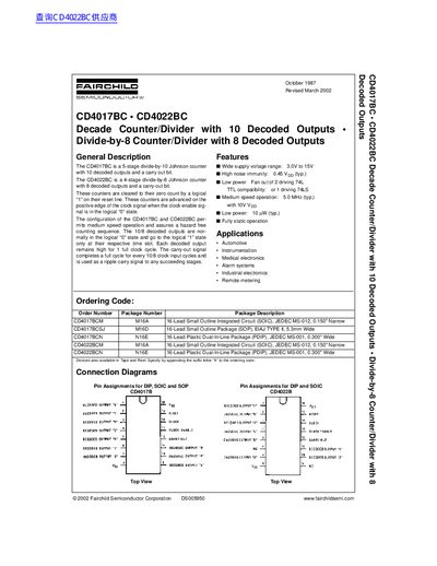 Fairchild Semiconductor CD4017BC/CD4022BC Datasheet - cover page