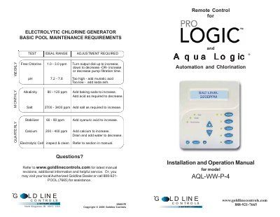 Goldline Controls AQL-WW-P-4 Installation and Operation Manual - cover page