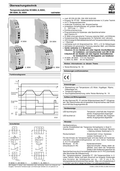 DOLD IK 9094 / IL 9094 / SK 9094 / SL 9094 Temperature Watcher Datasheet - cover page