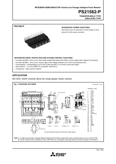 Mitsubishi PS21562-P Intelligent Power Module User Manual - cover page
