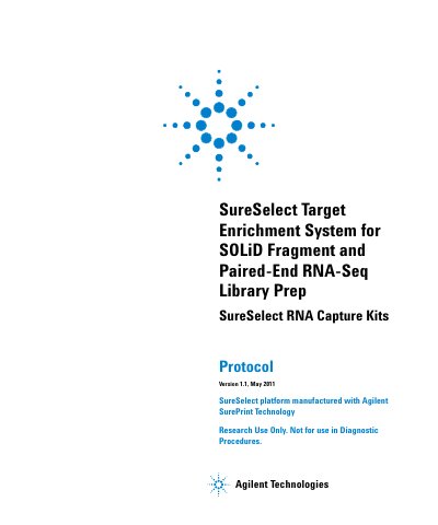 Agilent SureSelect Target Enrichment System for SOLiD Fragment/Paired-End RNA-Seq Library Prep Protocol Version 1.1 - cover page