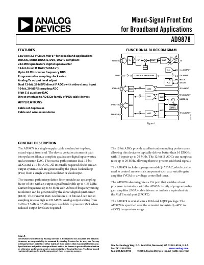 Analog Devices AD9878 Mixed‑Signal Front End Handbook