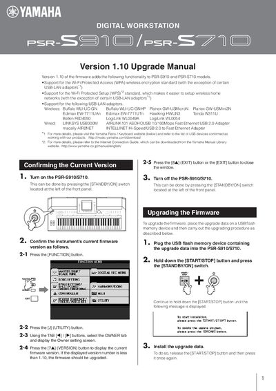 Yamaha PSR-S910 / PSR-S710 Firmware Upgrade Manual - cover page