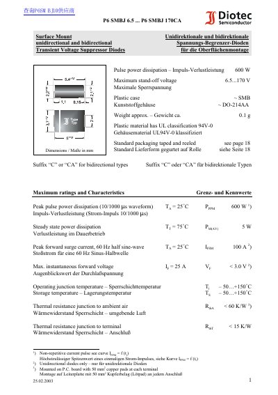 Diotec P6 SMBJ 6.5 ... P6 SMBJ 170CA - cover page