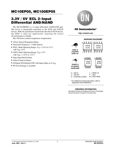 ON Semiconductor MC10EP05/MC100EP05 Datasheet - cover page