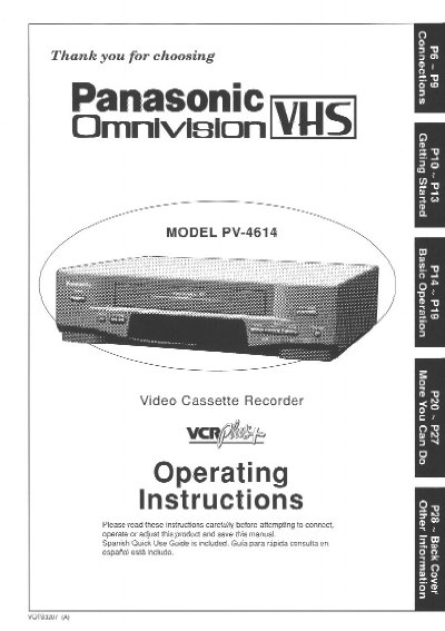 Panasonic PV-4614 VCR Operating Instructions - cover page