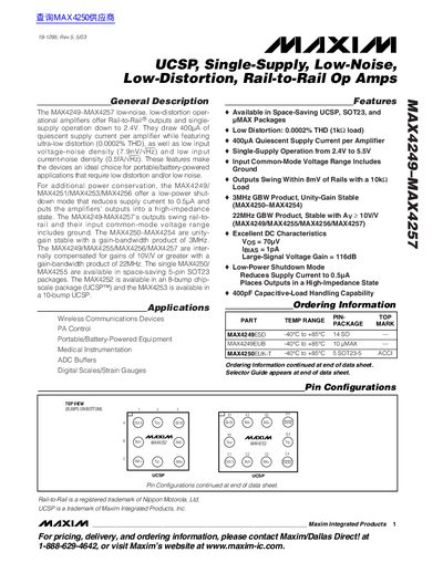 Maxim MAX4249-MAX4257 Op Amps Datasheet - cover page