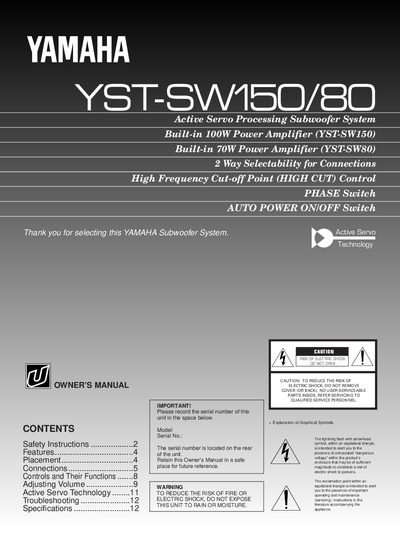 Yamaha YST-SW150/80 Active Servo Processing Subwoofer System Owner's Manual - cover page
