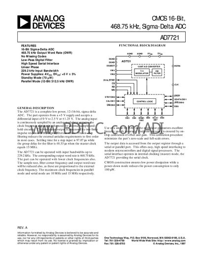 Analog Devices AD7721 Datasheet - cover page