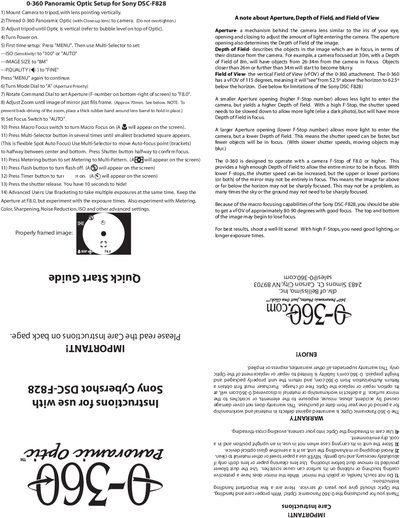 0-360 Panoramic Optic Installation Guide for Sony DSC-F828 - cover page