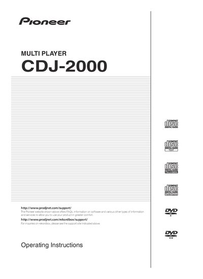 Pioneer CDJ-2000 Multi Player Operating Instructions - cover page