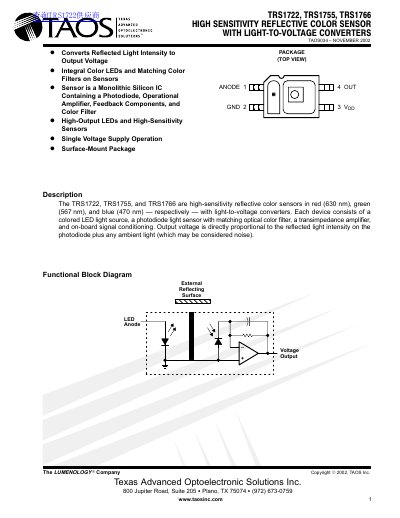 TAOS TRS1722 TRS1755 TRS1766 handbook - cover page