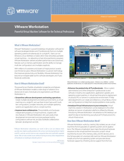 VMware Workstation 5.5 Datasheet - cover page