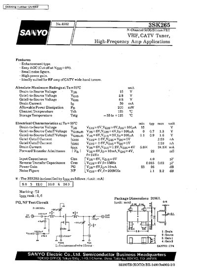 SANYO 2SK265 Data Sheet - cover page