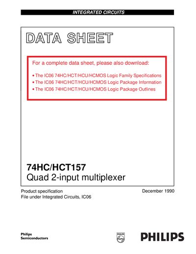 Philips 74HC/HCT157 Quad 2-input Multiplexer Datasheet - cover page