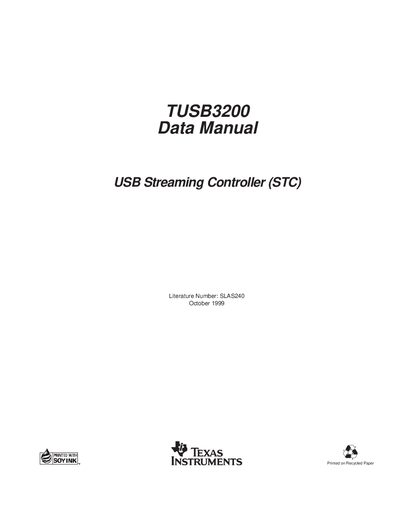 texas instruments TUSB3200 Data Manual USB Streaming Controller (STC) Literature Number: SLAS240 October 1999 - cover page
