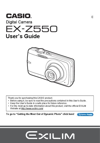 Casio EX-Z550 Digital Camera User's Guide - cover page