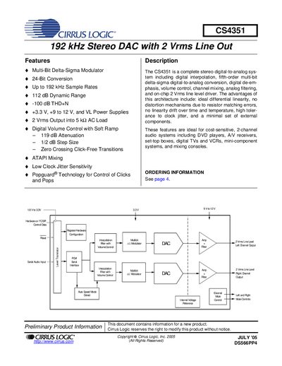 Cirrus Logic CS4351 Datasheet - cover page