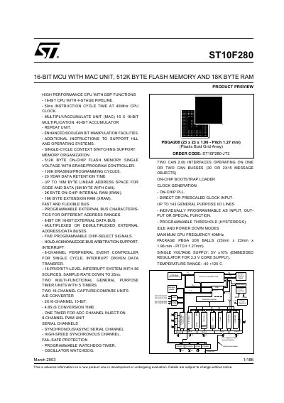STMicroelectronics ST10F280 16-Bit MCU Datasheet