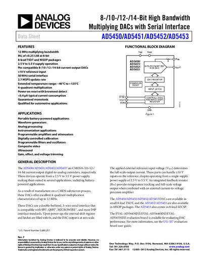 Analog Devices AD5450/AD5451/AD5452/AD5453 Datasheet - cover page