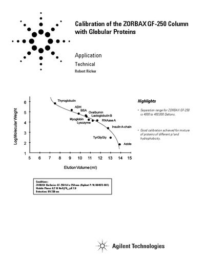 Agilent ZORBAX GF-250 Column Calibration with Globular Proteins Application Note - cover page