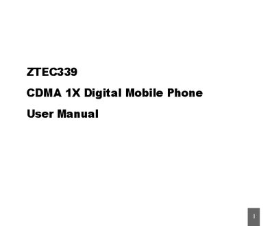 ZTE ZTEC339 CDMA 1X Digital Mobile Phone User Manual - cover page