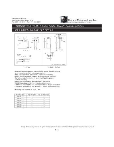 Chicago Miniature Lamp 7511F2/7512A5-1 THRU 6 Series Bright Product Leaflet - cover page