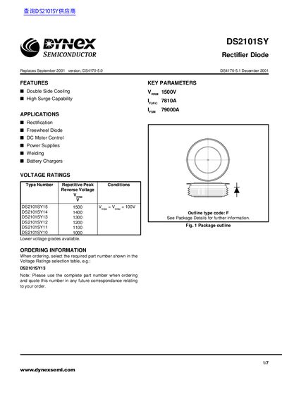 Dynex Semiconductor DS2101SY Rectifier Diode Datasheet - cover page