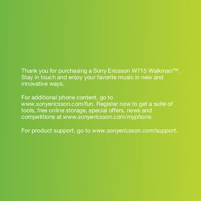 Sony Ericsson W715 Walkman Phone User Guide - cover page
