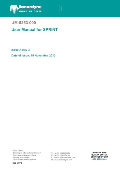 Sonardyne SPRINT User Manual - cover page