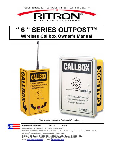 Ritron 6 Series Outpost Wireless Callbox Owner's Manual