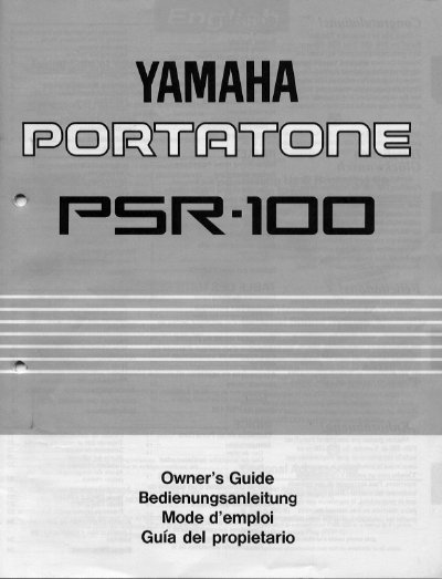 Yamaha PSR-100 PortaTone Owner's Guide - cover page