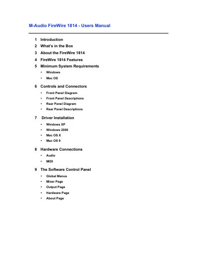 M-Audio FireWire 1814 User Manual - cover page