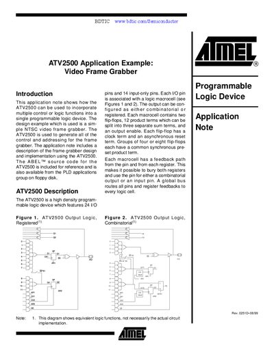 Atmel ATV2500 Video Frame Grabber Application Note - cover page