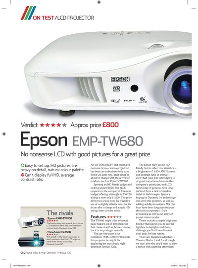 Epson EMP‑TW680 Projector Review - cover page
