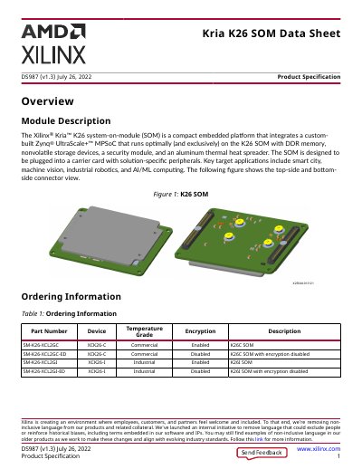 Xilinx Kria K26 SOM Data Sheet - cover page