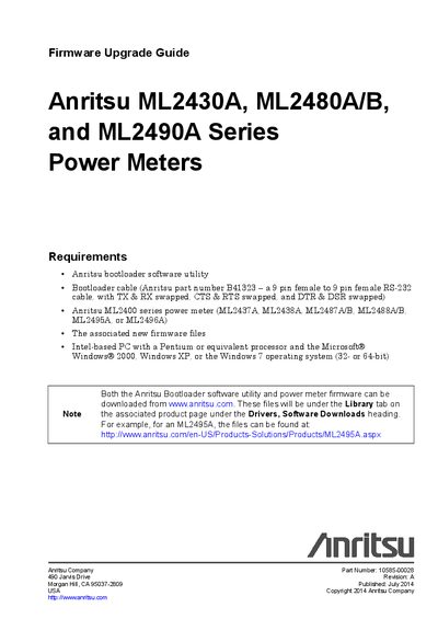 Anritsu ML2400 Series Power Meter Firmware Upgrade Guide - cover page