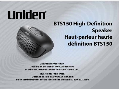 Uniden BTS150 High-Definition Speaker User Manual - cover page