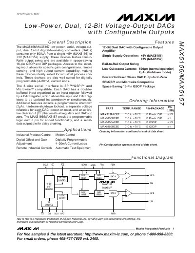 Maxim Integrated MAX5156/MAX5157 Dual 12‑Bit Voltage‑Output DAC Datasheet - cover page