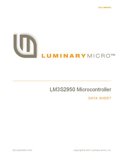 Luminary Micro LM3S2950 Microcontroller Datasheet - cover page
