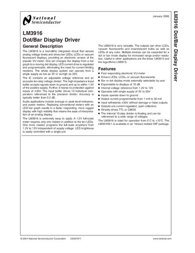 National Semiconductor LM3916 Dot/Bar Display Driver Handbook - cover page