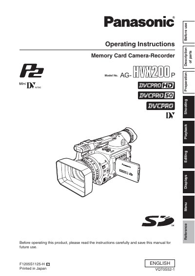 Panasonic AG-HVX200P Camera-Recorder User Manual